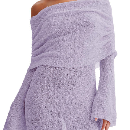 Women's Off Shoulder Beach Cover Up - Sheer Bell Sleeve Mini Dress for Swimwear