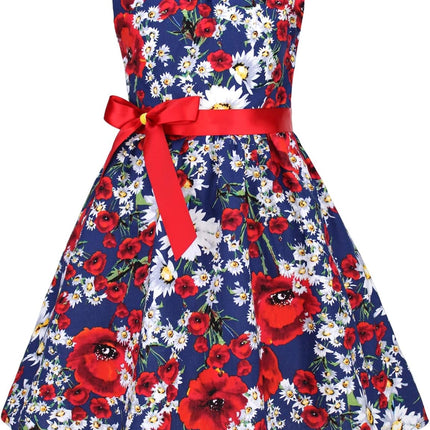Girls Floral Cotton Dress - Sleeveless Summer Dress with Zipper Closure