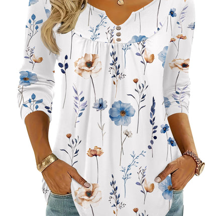 Women Long Sleeve V Neck Blouse - Casual Dressy Work Tunic Top with Pleated Detail 2025