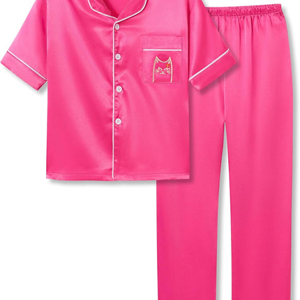 Girls Satin Pajama Set - Silky Button Down PJ with Shorts Size 6-16