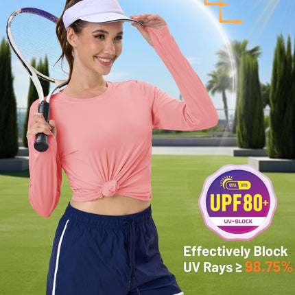 Women's UPF 80+ Long Sleeve Rash Guard - Quick Dry Athletic Shirt with Thumb Holes