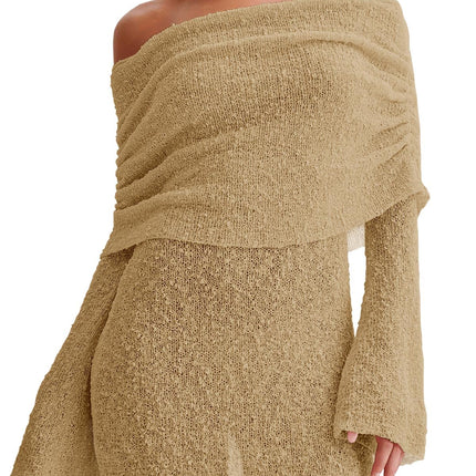 Women's Off Shoulder Beach Cover Up - Sheer Bell Sleeve Mini Dress for Swimwear