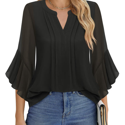 Beautiful Blouses For Ladies - Women's 3/4 Sleeve Chiffon Blouse Dressy Business Casual Work Shirt