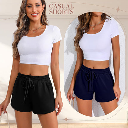Women Sweat Shorts 3-Pack - High Waist Athletic Lounge Shorts with Pockets