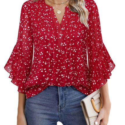 Beautiful Blouses For Ladies - Women's 3/4 Sleeve Chiffon Blouse Dressy Business Casual Work Shirt