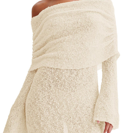Women's Off Shoulder Beach Cover Up - Sheer Bell Sleeve Mini Dress for Swimwear