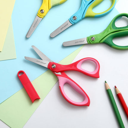 Kids Safety Scissors 4 Pack - 5.5 Inch Blunt Tip School Scissors with Cover for Children Ages 4+