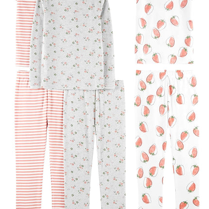 Girls Cotton Pajama Set 6-Piece - Snug Fit PJ Pack for Babies Toddlers