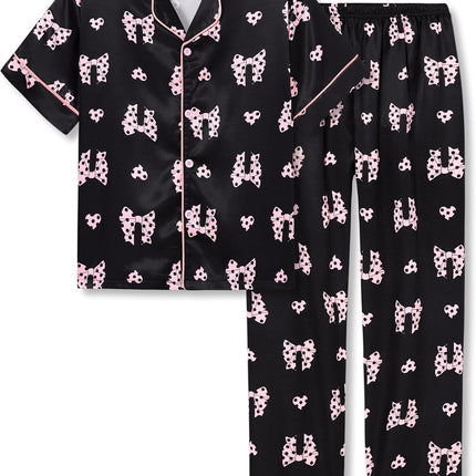 Girls Satin Pajama Set - Silky Button Down PJ with Shorts Size 6-16