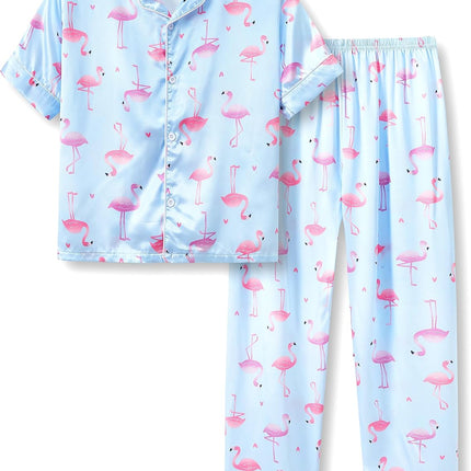 Girls Satin Pajama Set - Silky Button Down PJ with Shorts Size 6-16