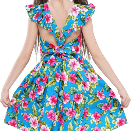 Girls Floral Cotton Dress - Sleeveless Summer Dress with Zipper Closure