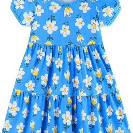Girls Cotton Dress - Ruffle Sleeve Tiered A-Line Midi Sundress