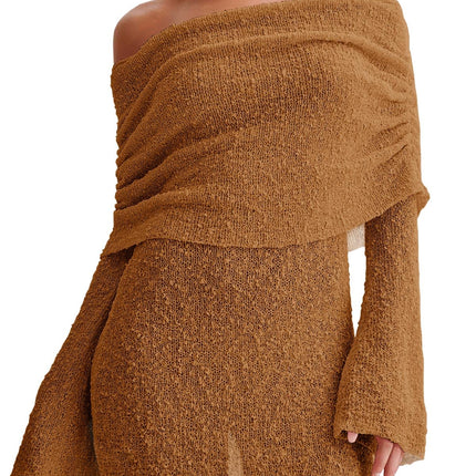 Women's Off Shoulder Beach Cover Up - Sheer Bell Sleeve Mini Dress for Swimwear