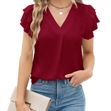 Polyester Blouses - Women's V-Neck Blouse Short Sleeve Business Casual Work Shirt Summer Top