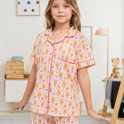 Roller Rabbit Pajamas Kids - Girls Summer 2 Piece Set - Button Down Top and Shorts