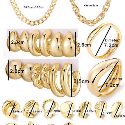 Women's Accessories - 36-Piece Gold Plated Jewelry Set Necklaces Bracelets Earrings Rings Gift