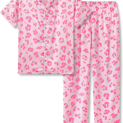 Girls Satin Pajama Set - Silky Button Down PJ with Shorts Size 6-16