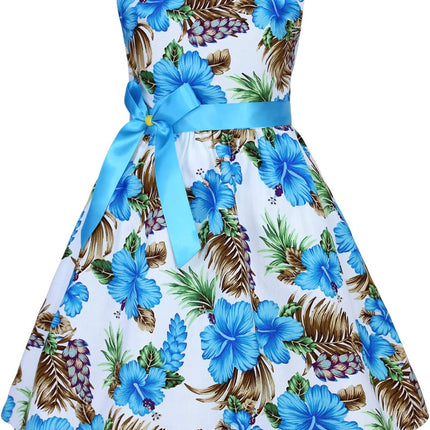 Girls Floral Cotton Dress - Sleeveless Summer Dress with Zipper Closure