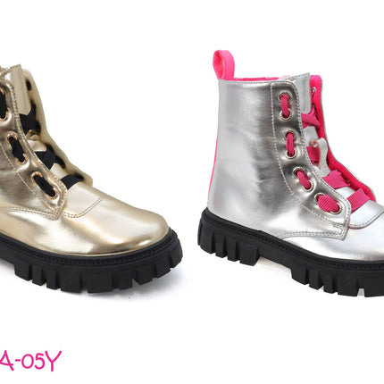 LOLITA- Girls Metallic Lace Up Combat Boot