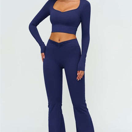 The Lushness Long Sleeve Crop Top Flared Leggings 2-Piece Set