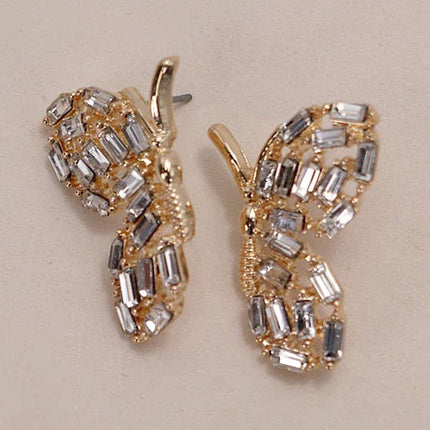 BUTTERFLY BAGUETTE RHINESTONE EARRINGS | 80E3746