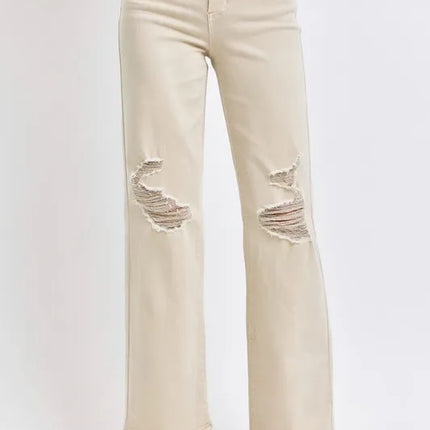 Judy Blue Full Size High Waist Distressed Wide Leg Women Jeans