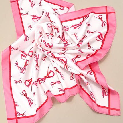 BOW RIBBON PRINT SILKY FEEL BANDANA SCARF | 40SC622