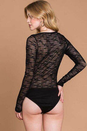 Culture Code Round Neck Mesh Perspective Women Bodysuit
