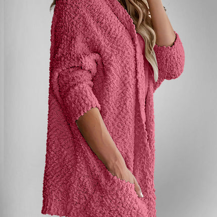 Velvet Bloom Pocketed Open Front Long Sleeve Women Cardigan
