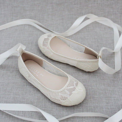 Ivory New Lace Flats with Ballerina Lace Up