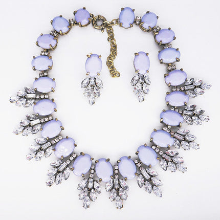 Accessories Handmade Exaggerated Colorful Crystal Necklace Earrings Suite