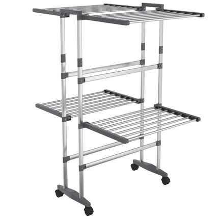 vidaXL Clothes Hanger Foldable Clothes Drying Rack Stand with Wheels Silver