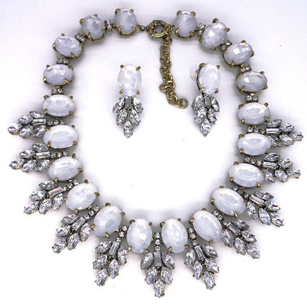 Accessories Handmade Exaggerated Colorful Crystal Necklace Earrings Suite