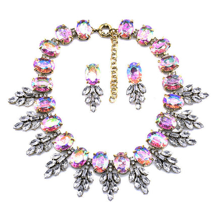 Accessories Handmade Exaggerated Colorful Crystal Necklace Earrings Suite