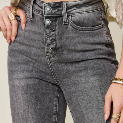 Judy Blue Full Size Button Fly High Waist Cuffed Women Capris