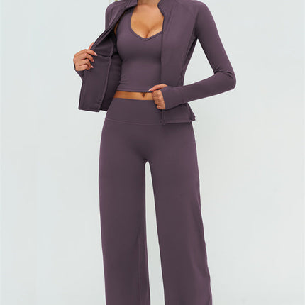 The Twirl Zip Jacket Halter Tank Top New Straight Leg Pants 3-Piece Set