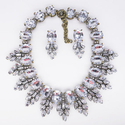 Accessories Handmade Exaggerated Colorful Crystal Necklace Earrings Suite