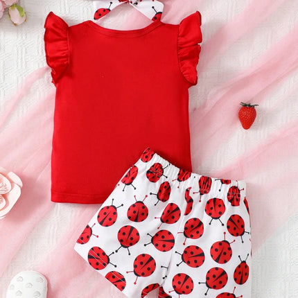 Children's Headband, Round Neck Ruffle Sleeve Top and Pants Set