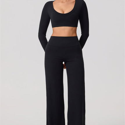 The Nestle Long Sleeve Crop Top Straight Leg Pants 2-Piece Set