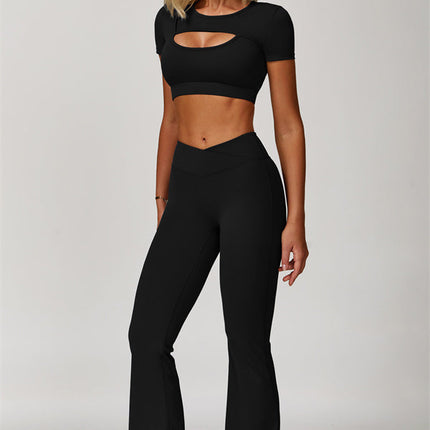 The Lavish Cut-out Crop Top Flared Leggings 2-Piece Set