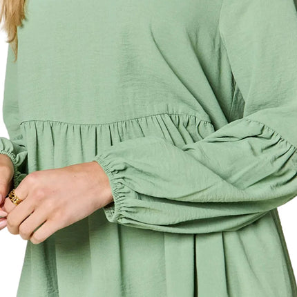 Garden Naked Women's Casual Dress Babydoll Tiered Dress with Pockets Long Sleeve Ruffle Hem Soft Cotton Blend Loose Fit