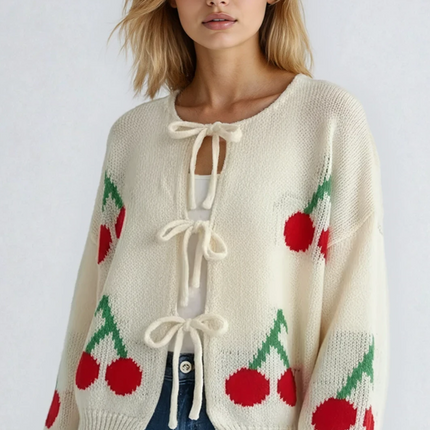 Front tie cherry cardigan