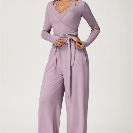 The Sprint Long Sleeve Crop Top Halter Tank Top Sweatpants 3-Piece Set