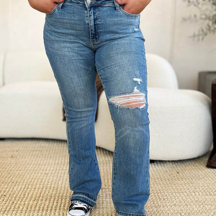 Judy Blue Full Size Mid Rise Destroyed Hem Distressed Women Jeans
