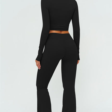 The Lushness Long Sleeve Crop Top Flared Leggings 2-Piece Set