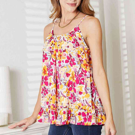Double Take Floral Flutter Sleeve Notched Neck Women Blouse
