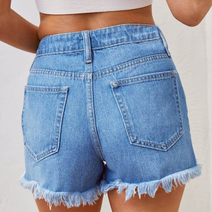 Distressed Raw Hem Women Denim Shorts