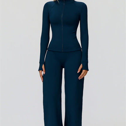 The FemmeFit Zip Jacket Straight Leg Pants 2-Piece Set