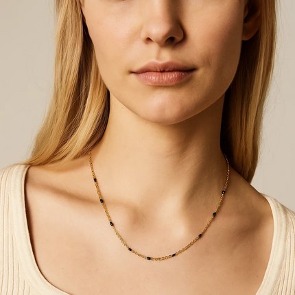 Dainty Black Onyx Beaded Link Necklace
