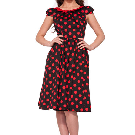 9060 Black Red Polka Dot Swing Dress